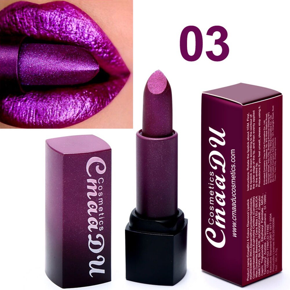 CmaaDu Metal Lipstick Diamond Waterproof Makeup Long Lasting Not Fade Glitter Lip Stick Korea Cosmetics maquiagem TSLM2