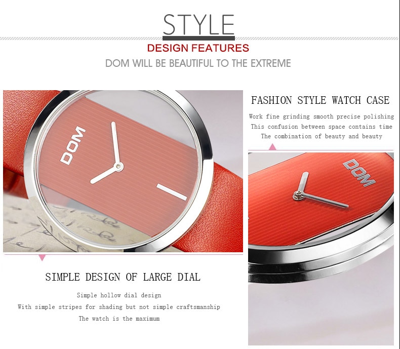 DOM Watch Women luxury Fashion Casual 30 m waterproof quartz watches genuine leather strap sport Ladies elegant wrist watch girl