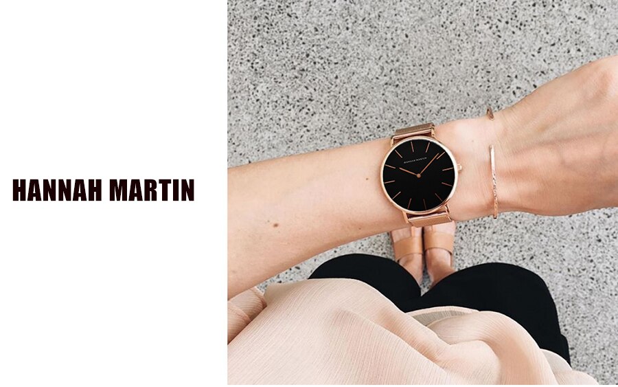 Japan Quartz Movement High Quality 36mm hannah Martin Women Stainless Steel Mesh Rose Gold Waterproof Ladies Watch Dropshipping