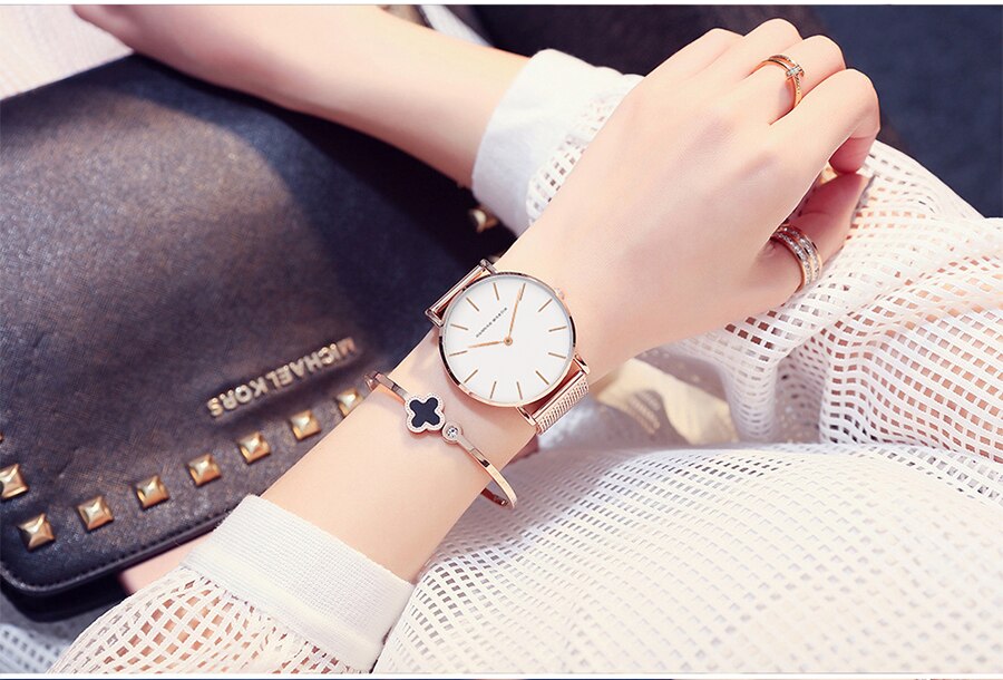 Japan Quartz Movement High Quality 36mm hannah Martin Women Stainless Steel Mesh Rose Gold Waterproof Ladies Watch Dropshipping