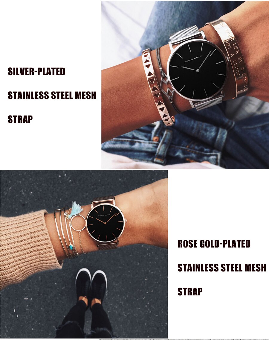 Japan Quartz Movement High Quality 36mm hannah Martin Women Stainless Steel Mesh Rose Gold Waterproof Ladies Watch Dropshipping