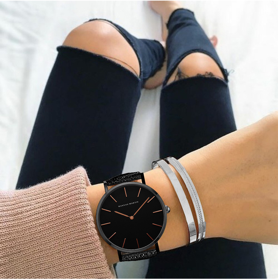Japan Quartz Movement High Quality 36mm hannah Martin Women Stainless Steel Mesh Rose Gold Waterproof Ladies Watch Dropshipping