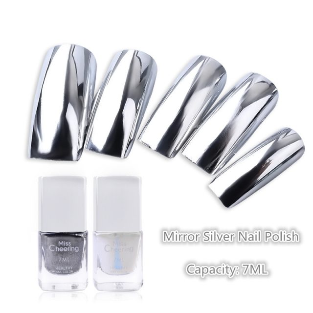 7ml Silver Mirror Effect Metal Nail Gel Polish Varnish Base Coat Metallic UV Nails Art Tips DIY Manicure Design