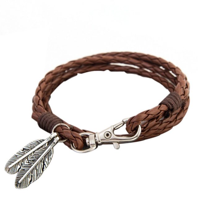 Fashion Bangles Accessories PU Leather Feather Charm Bracelets Man Women Bracelet Wristband Charm Braclet For Female Male