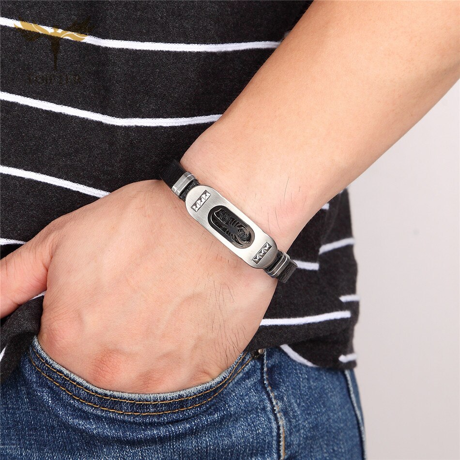 Punk Scorpion Bracelet Mens Leather Bracelets High Quality Stainless Steel Leather Jewelry for Men Accessory Rock Male Bangles