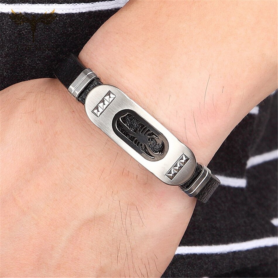 Punk Scorpion Bracelet Mens Leather Bracelets High Quality Stainless Steel Leather Jewelry for Men Accessory Rock Male Bangles