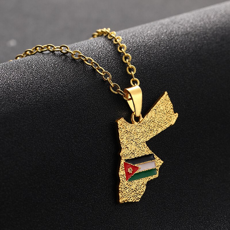 SONYA Hashemite Kingdom Jordan Map and Flag Pendant Necklaces For Women/Men Gold Color jordan Country Jewelry Patriotic Gifts