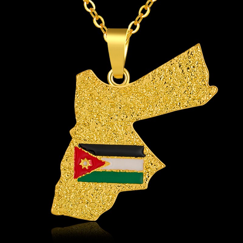 SONYA Hashemite Kingdom Jordan Map and Flag Pendant Necklaces For Women/Men Gold Color jordan Country Jewelry Patriotic Gifts