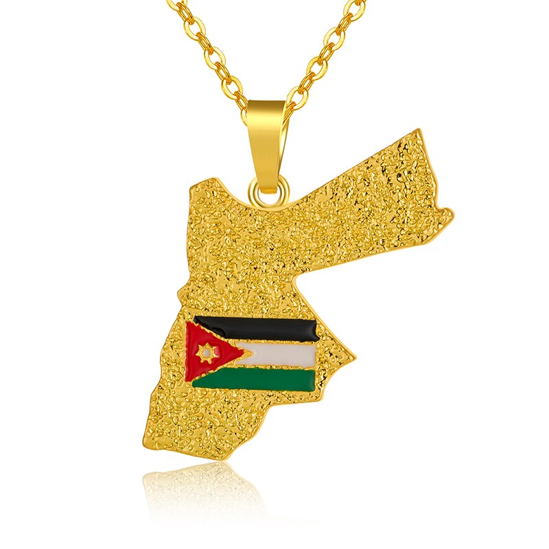 SONYA Hashemite Kingdom Jordan Map and Flag Pendant Necklaces For Women/Men Gold Color jordan Country Jewelry Patriotic Gifts