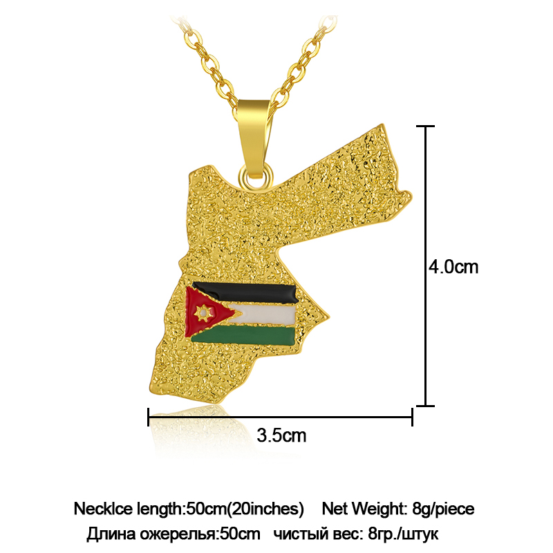 SONYA Hashemite Kingdom Jordan Map and Flag Pendant Necklaces For Women/Men Gold Color jordan Country Jewelry Patriotic Gifts