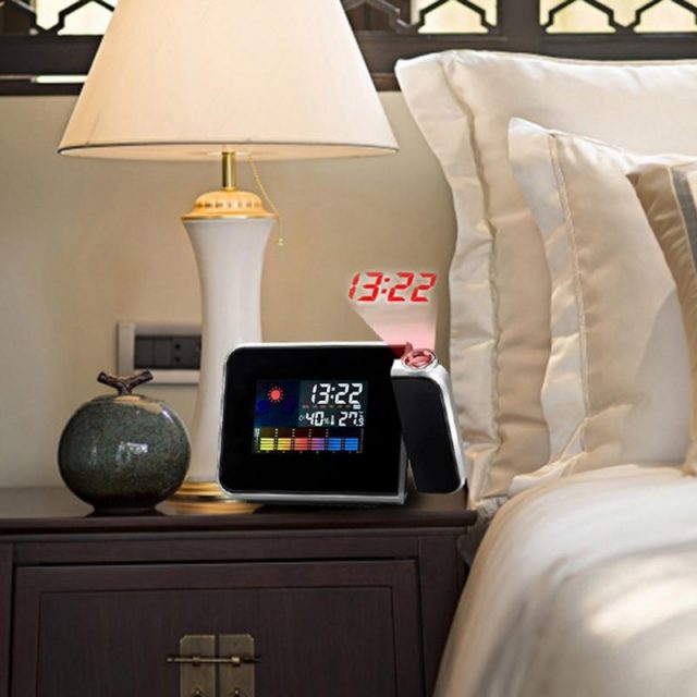 LED Digital Projection Alarm Clock Temperature Thermometer Desk Time Date Display Projector USB Led Desktop Charger Clock