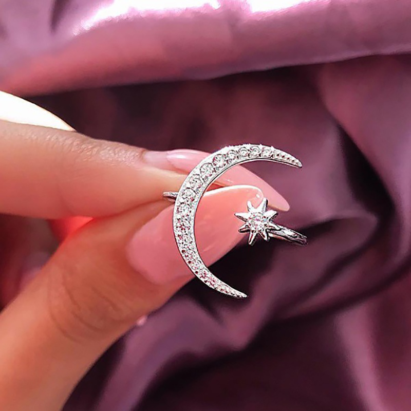 2020 Boho Female Open Star Moon Rings For Women Rose Gold Color Filled Cute White Crystal Ring Staking Minimalist Jewelry 2020 Boho Female Open Star Moon Rings For Women Rose Gold Color Filled Cute White Crystal Ring Staking Minimalist Jewelry