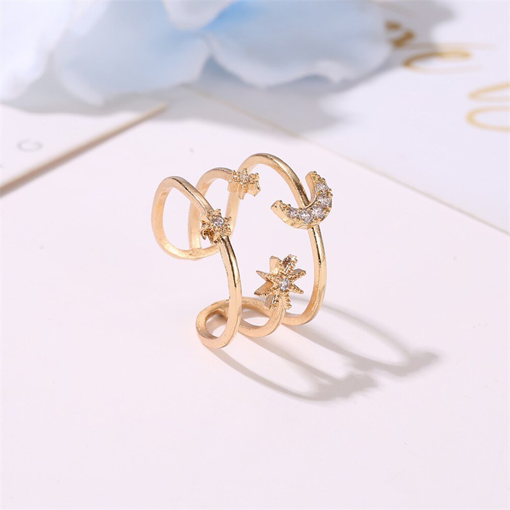 2020 Boho Female Open Star Moon Rings For Women Rose Gold Color Filled Cute White Crystal Ring Staking Minimalist Jewelry 2020 Boho Female Open Star Moon Rings For Women Rose Gold Color Filled Cute White Crystal Ring Staking Minimalist Jewelry