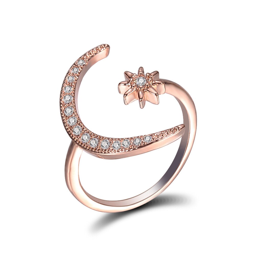 2020 Boho Female Open Star Moon Rings For Women Rose Gold Color Filled Cute White Crystal Ring Staking Minimalist Jewelry 2020 Boho Female Open Star Moon Rings For Women Rose Gold Color Filled Cute White Crystal Ring Staking Minimalist Jewelry