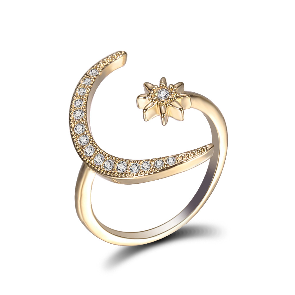 2020 Boho Female Open Star Moon Rings For Women Rose Gold Color Filled Cute White Crystal Ring Staking Minimalist Jewelry 2020 Boho Female Open Star Moon Rings For Women Rose Gold Color Filled Cute White Crystal Ring Staking Minimalist Jewelry
