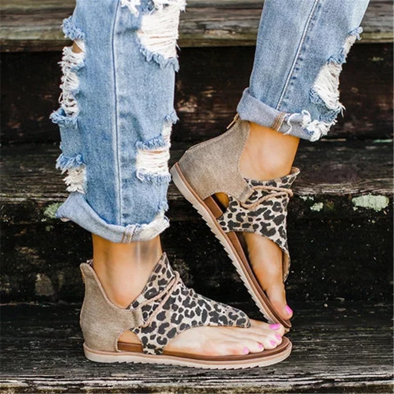 2020 Women Sandals Leopard Print Summer Shoes Women Large Size Andals Flat Women Sandals Womens Summer Shoes Sandals босоножки