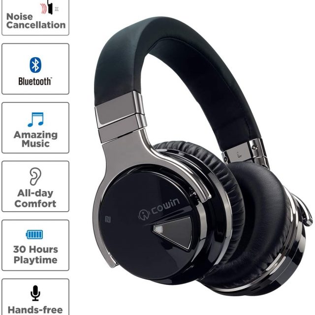 COWIN E7 Active Noise Cancelling Headphones Bluetooth Headphones with Microphone Deep Bass Wireless Headphones Over Ear, Comfortable Protein Earpads, 30 Hours Playtime for Travel/Work/Leisure, Black