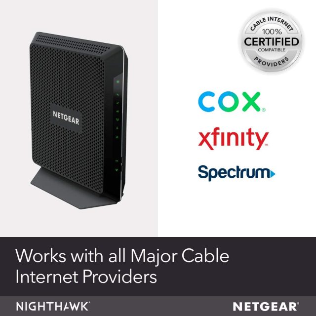 NETGEAR Nighthawk Cable Modem Wi-Fi Router Combo C7000 Compatible with Cable Providers Including Xfinity by Comcast, Spectrum, Cox for Cable Plans Up to 400 Mbps | AC1900 Wi-Fi Speed | DOCSIS 3.0