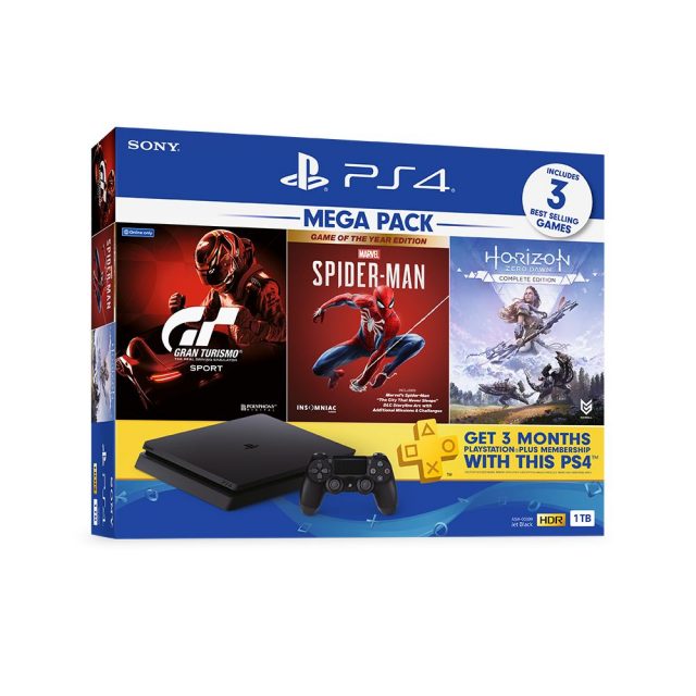 PlayStation 4 Slim 1TB Console Mega Pack GT Sport | Horizon Zero Dawn Complete | Spiderman GOTY PS4 Video Game Bundle