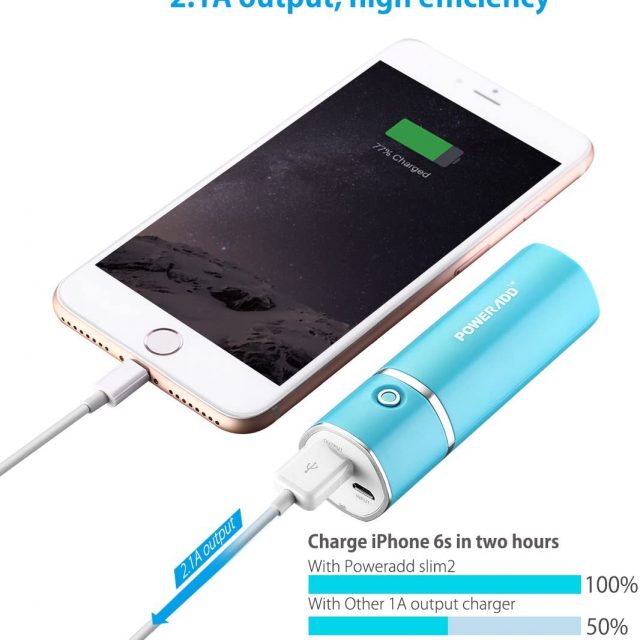 POWERADD Slim 2 5000mAh External Battery 2.1 A Output Most Compact, Portable & Efficient Smart Charger Power bank for Android and IOS devices and More