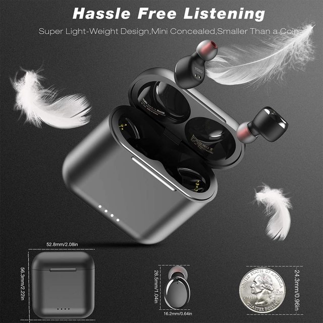 TOZO T6 True Wireless Earbuds Bluetooth Headphones Touch Control with Wireless Charging Case IPX8 Waterproof TWS Stereo Earphones in-Ear Built-in Mic with Noise Reduction Headset Premium Deep Bass for Sports and Leisure All Colors