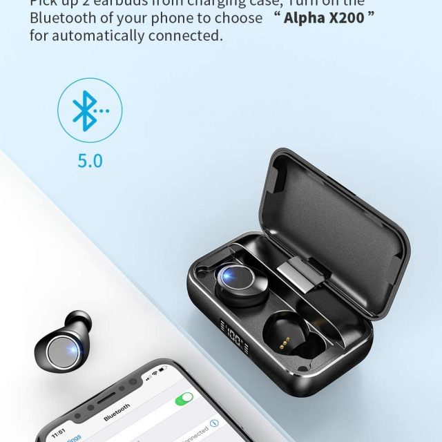 Vankyo X200 True Wireless Earbuds Bluetooth 5.0 In-Ear TWS Stereo Headphones with Smart LED Display Charging Case IPX8 Waterproof 120H Playtime Built-in Mic with Deep Bass for Sports, Fitness, Work, Leisure