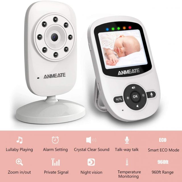 ANMEATE Video Baby Monitor with Digital Camera 2.4Ghz Wireless Video Monitor with Temperature Monitor, 960 feet Transmission Range, 2-Way Talk, Night Vision, High Capacity Battery