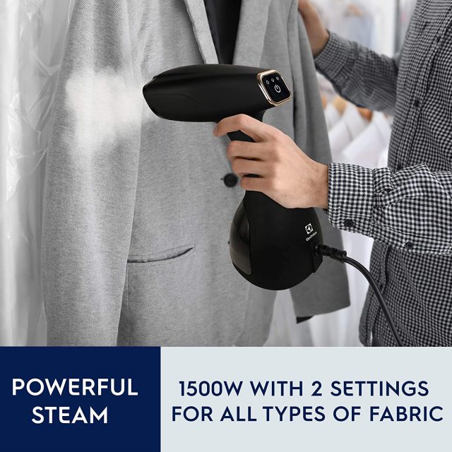 Electrolux Portable Handheld Garment and Fabric Steamer and Surface Steamer Sanitizer 1500 Watts, Rapid Heating Ceramic Sole Plate Steam Nozzle, 2 in 1 Fabric Wrinkle Remover and Clothing Iron, with Fabric Brush and Lint Brush