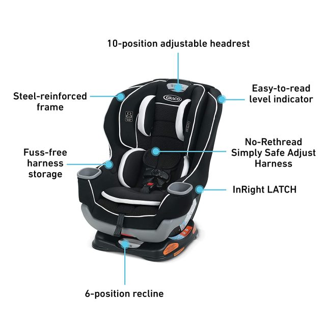 Graco Extend2Fit Convertible Car Seat, Ride Rear Facing Longer with Extend2Fit, Gotham for Child’s Safety